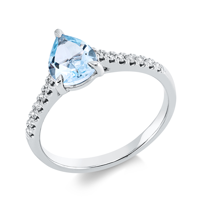 Ring 18 kt WG, 14 Brill. 0,15 ct, TW-si, 1 Topas 1,19 ct sky blue