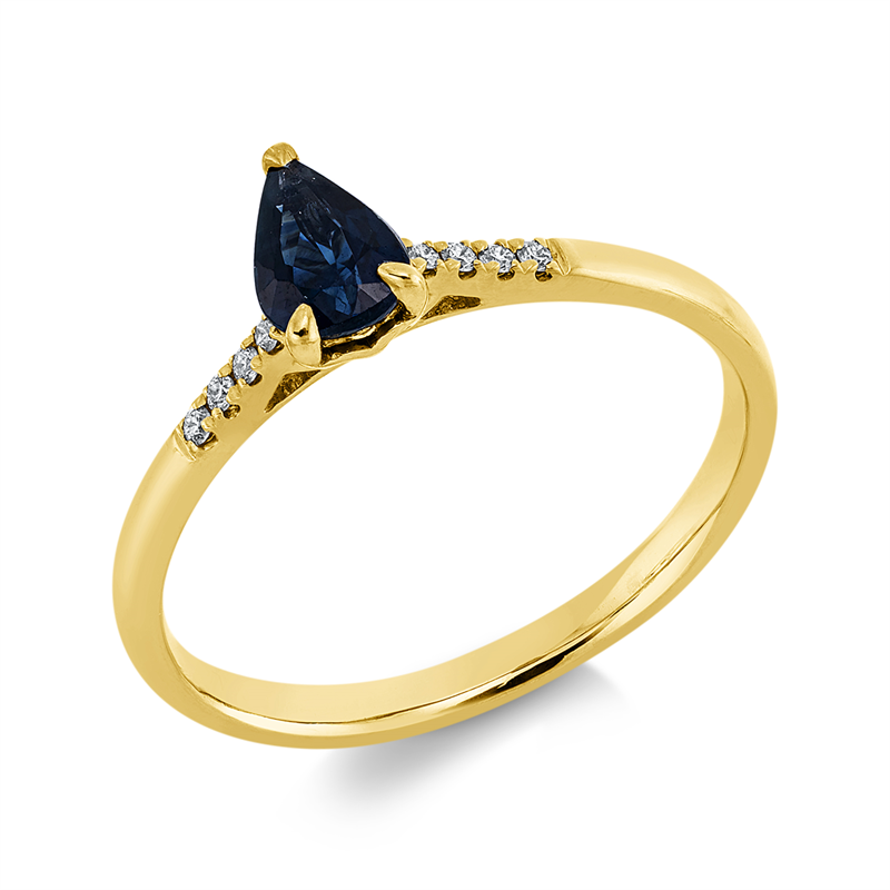 Ring 18 kt GG, 8 Brill. 0,04 ct, TW-si, 1 Saphir 0,51 ct blau