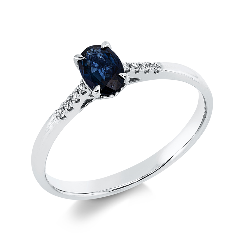 Ring 18 kt WG, 8 Brill. 0,04 ct, TW-si, 1 Saphir 0,50 ct blau