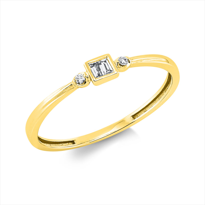 Ring 18 kt GG, Fassung rhodiniert, 2 Brill. 0,02 ct, TW-si, 2 Trap. 0,05 ct, TW-si