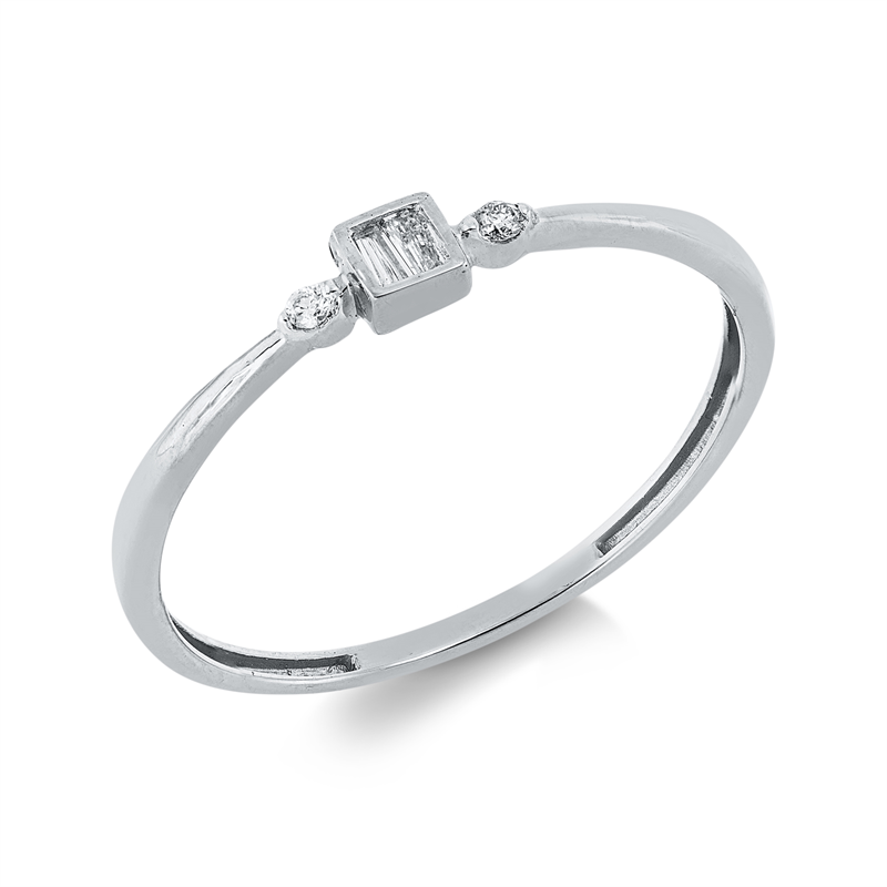 Ring 18 kt WG, 2 Bag. 0,05 ct, TW-si, 2 Brill. 0,02 ct, TW-si