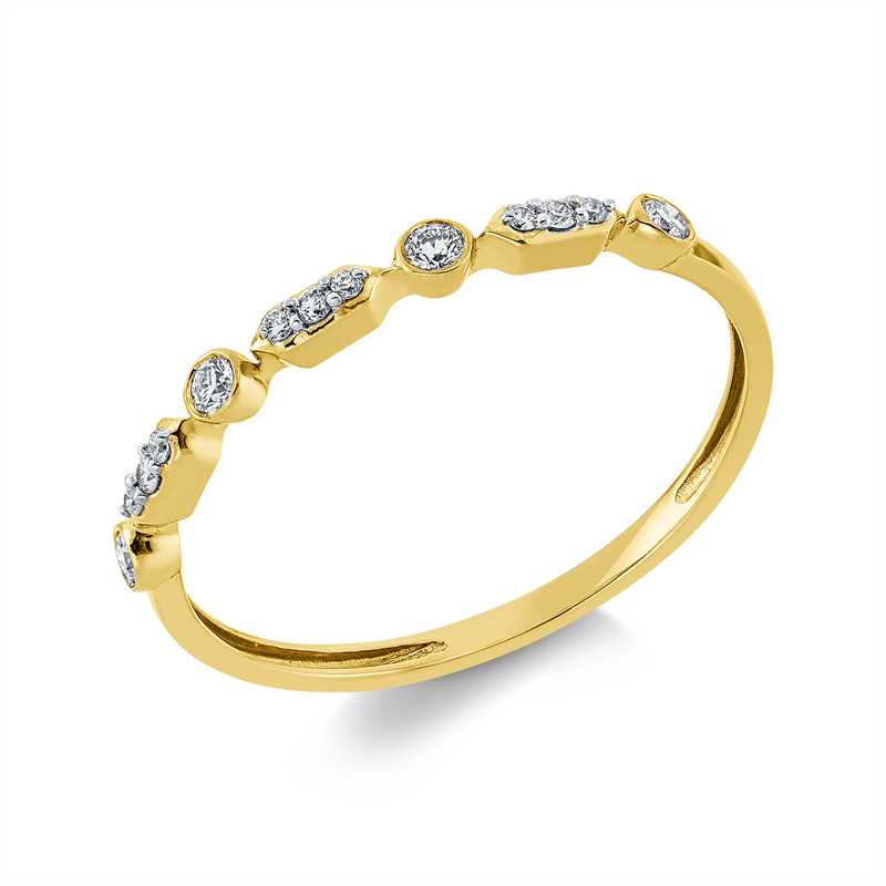 Ring 18 kt GG, Fassung rhodiniert, 13 Brill. 0,11 ct, TW-si