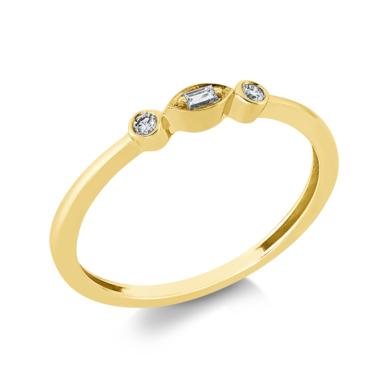 Ring 18 kt GG, Fassung rhodiniert, 1 Bag. 0,02 ct, TW-si, 2 Brill. 0,04 ct, TW-si