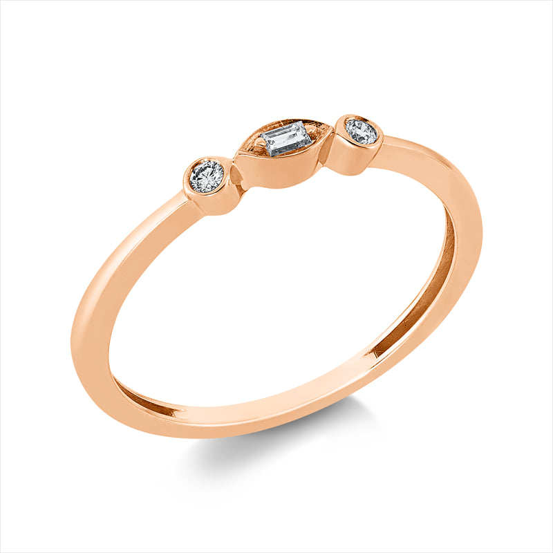 Ring 18 kt RG, Fassung rhodiniert, 1 Nav. 0,03 ct, TW-si, 2 Brill. 0,04 ct, TW-si