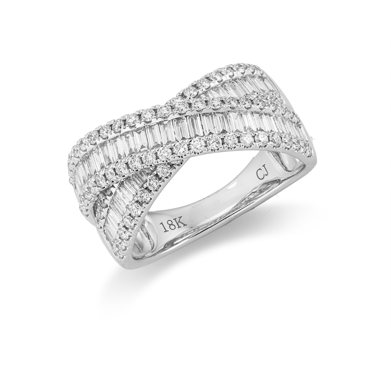 Ring 18 kt WG, 51 Bag. 0,90 ct, TW-si, 80 Brill. 0,67 ct, TW-si