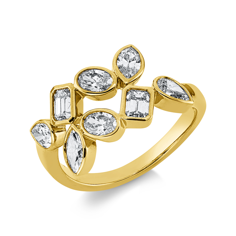 Ring 18 kt GG, 2 Oval 0,37 ct, 2 Nav. 0,37 ct, 2 Sm.schliff 0,48 ct, 2 Tropfen 0,30 ct, TW-si