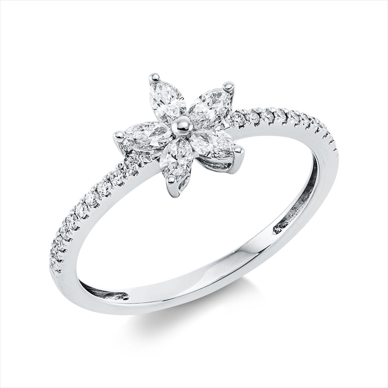 Ring 18 kt WG, 5 Nav. 0,30 ct, TW-vsi, 20 Brill. 0,10 ct, TW-si