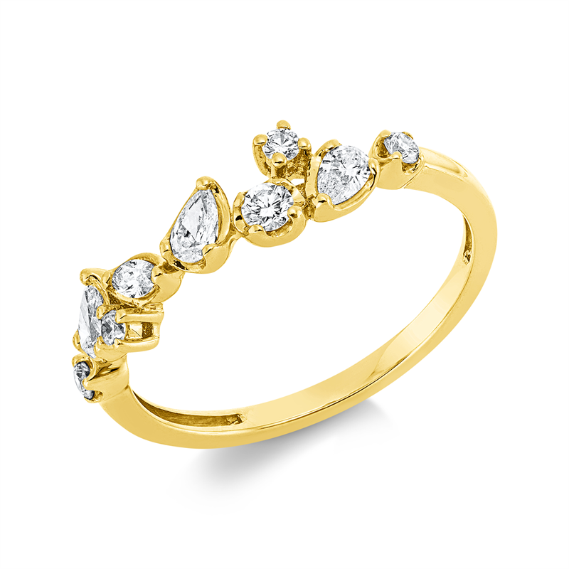 Ring 18 kt GG, 1 Nav. 0,03 ct, TW-vsi, 3 Tropfen 0,19 ct, TW-vsi, 5 Brill. 0,13 ct, TW-si