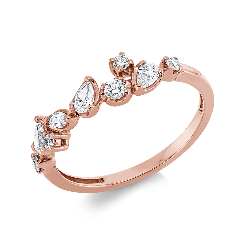 Ring 18 kt RG, 1 Brill. 0,05 ct, 4 Brill. 0,08 ct, TW-si, 1 Nav. 0,03 ct, TW-vsi, 3 Tropfen 0,19 ct, TW-vsi