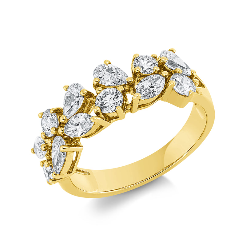 Ring 18 kt GG, 4 Tropfen 0,49 ct, TW-vsi, 3 Nav. 0,35 ct, TW-vsi, 5 Brill. 0,53 ct, TW-si
