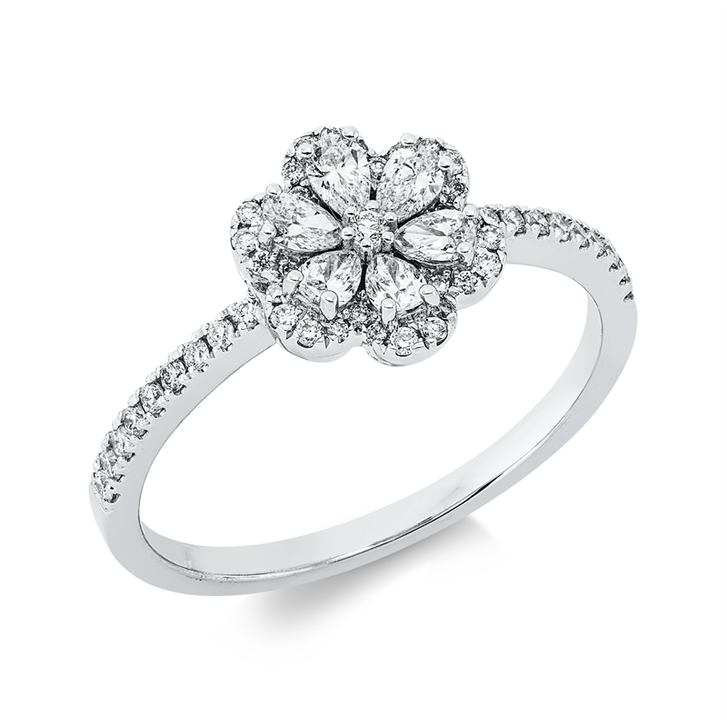Ring 18 kt WG, 6 Tropfen 0,28 ct, TW-si, 49 Brill. 0,18 ct, TW-si