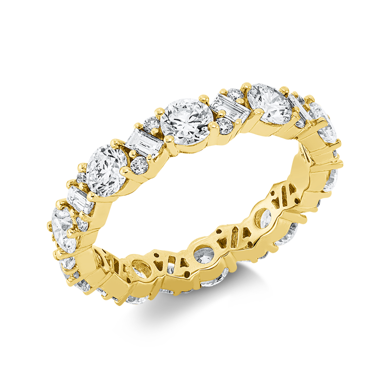 Ring 18 kt GG, 10 Brill. 2,06 ct, TW-si, 10 Bag. 0,37 ct, TW-si, 20 Brill. 0,18 ct, TW-si