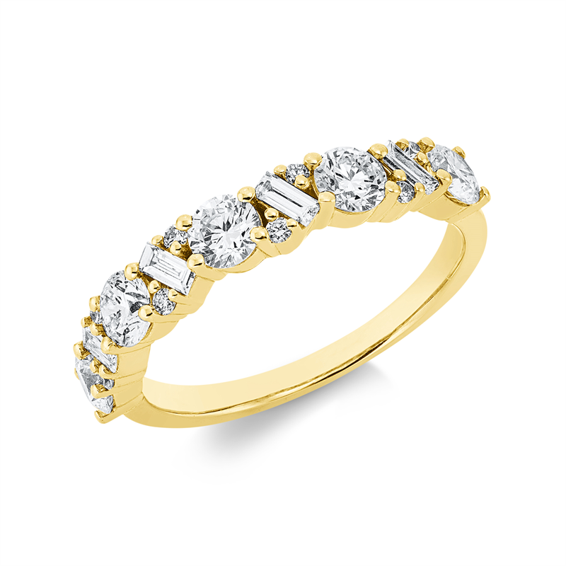 Ring 18 kt GG, 5 Brill. 1,01 ct, TW-si, 4 Bag. 0,20 ct, TW-si, 8 Brill. 0,07 ct, TW-si