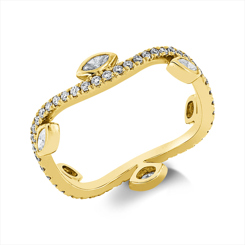 Ring 18 kt GG, 6 Nav. 0,23 ct, TW-si, 50 Brill. 0,30 ct, TW-si