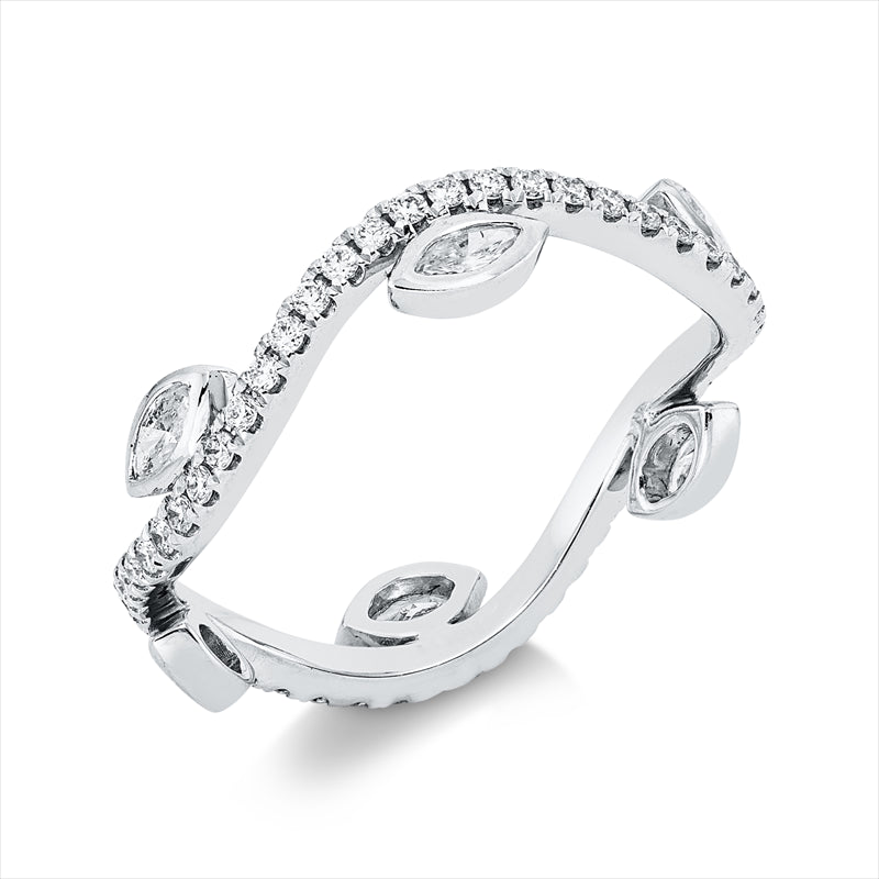 Ring 18 kt WG, 6 Nav. 0,27 ct, TW-si, 52 Brill. 0,30 ct, TW-si