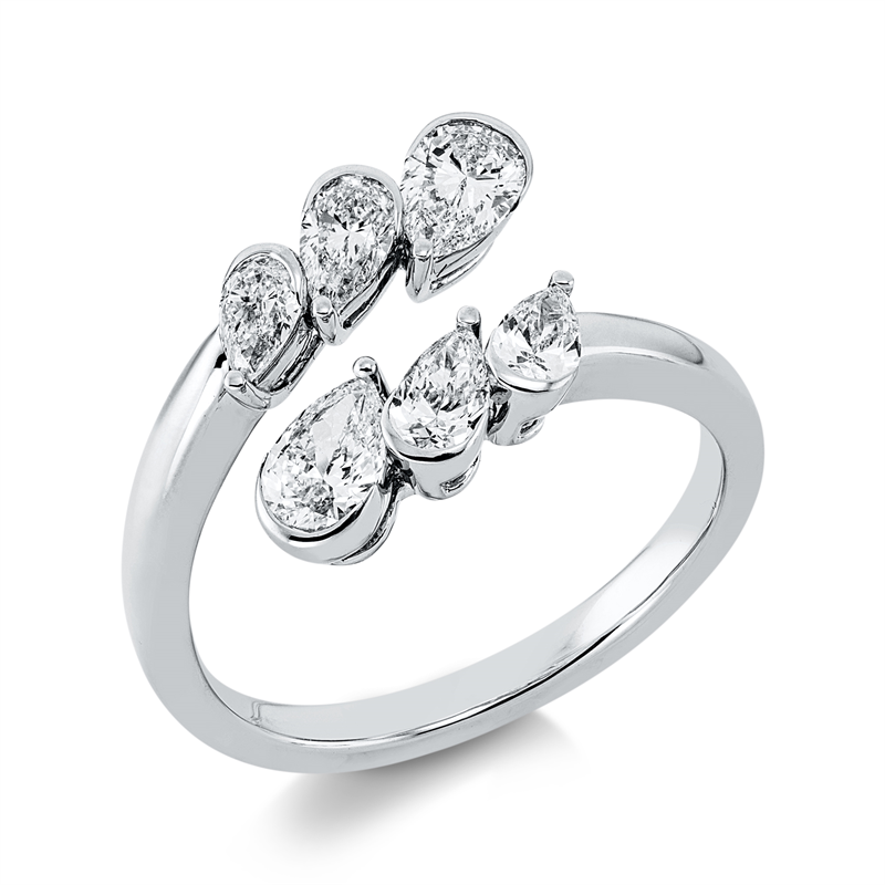 Ring 18 kt WG, 2 Tropfen 0,32 ct, TW-vsi, 2 Tropfen 0,51 ct, TW-vsi, 2 Tropfen 0,22 ct, TW-vsi