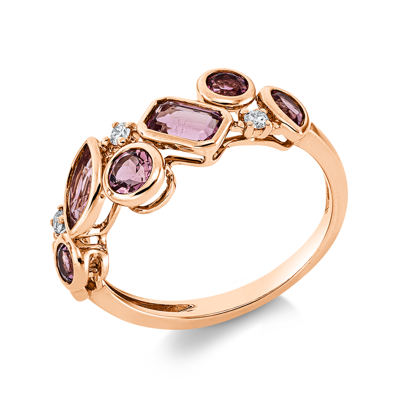Ring 18 kt RG, 3 Brill. 0,07 ct, TW-si, 4 Turmalin 1,00 ct pink, 3 Turmalin 0,50 ct pink