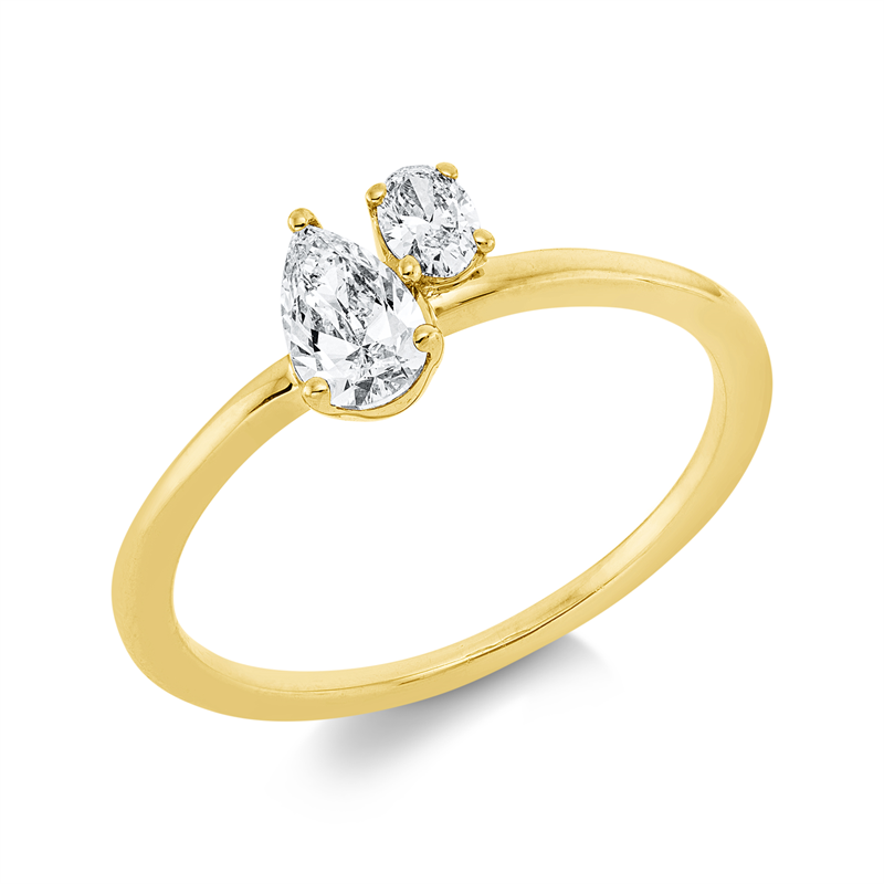 Ring 18 kt GG, 1 Tropfen 0,30 ct, TW-si, 1 Oval 0,10 ct, TW-si