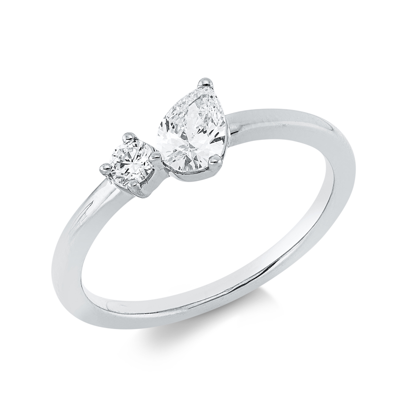 Ring 18 kt WG, 1 Brill. 0,10 ct, TW-si, 1 Tropfen 0,34 ct, TW-si