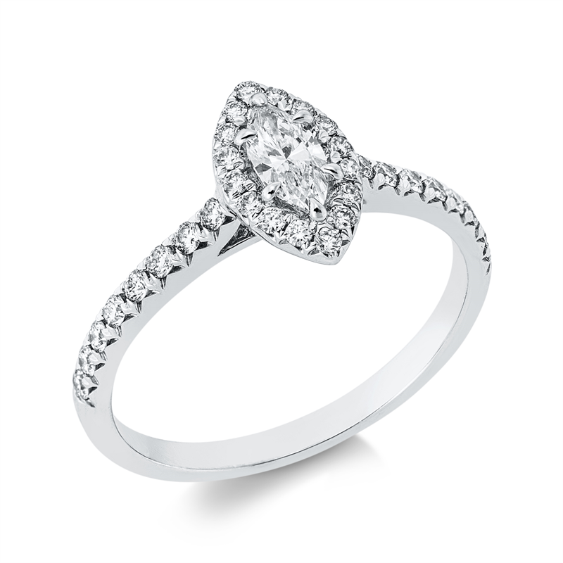 Ring 18 kt WG, 1 Nav. 0,27 ct, TW-si, 32 Brill. 0,34 ct, W-si