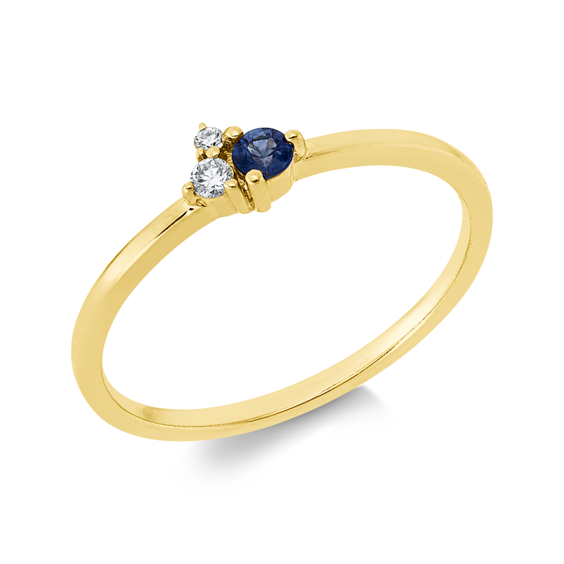 Ring 18 kt GG, 2 Brill. 0,04 ct, W-si, 1 Saphir 0,09 ct blau