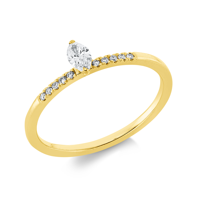 Ring 18 kt GG, 1 Nav. 0,16 ct, TW-si, 10 Brill. 0,06 ct, TW-si