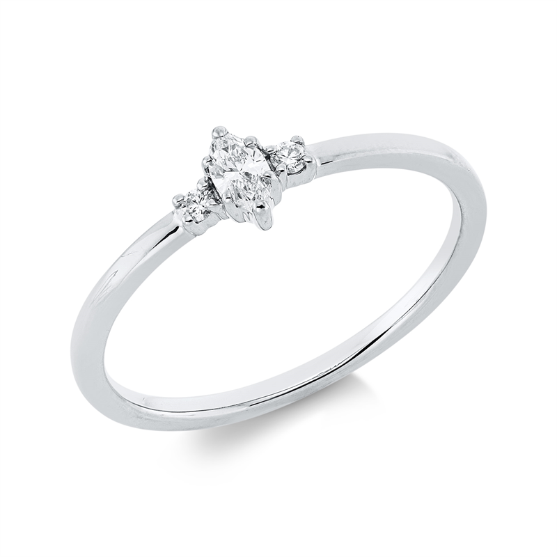 Ring 18 kt WG, 1 Nav. 0,10 ct, TW-si, 2 Brill. 0,03 ct, TW-si