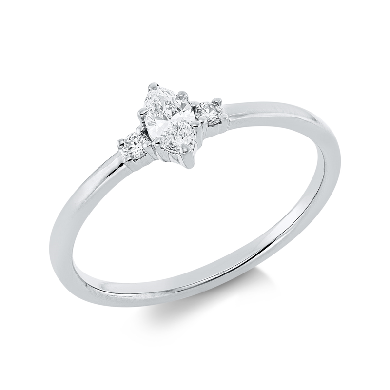 Ring 18 kt WG, 1 Nav. 0,19 ct, TW-si, 2 Brill. 0,05 ct, TW-si