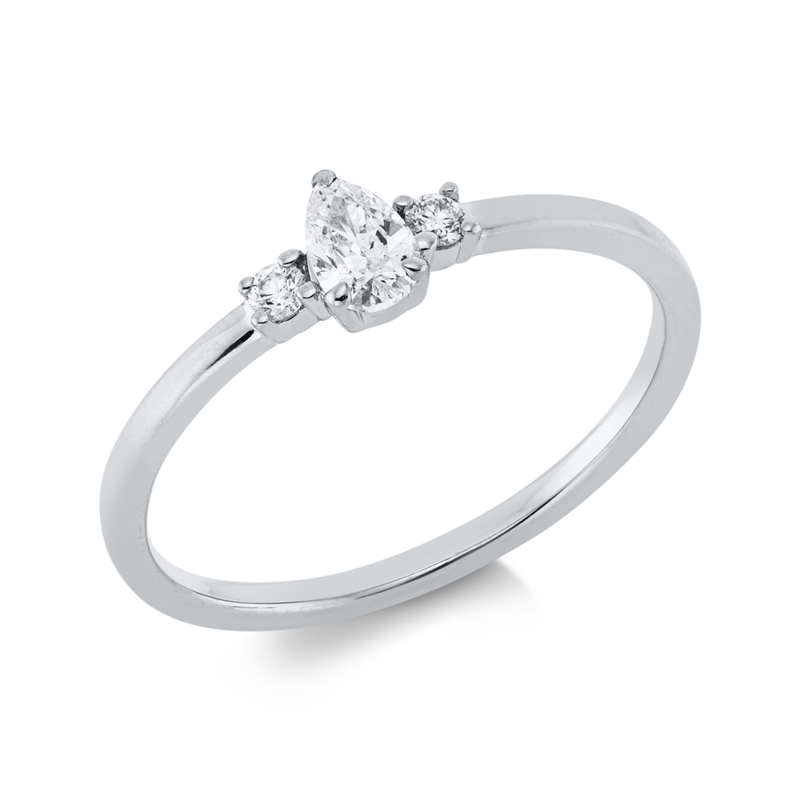 Ring 18 kt WG, 1 Tropfen 0,19 ct, TW-si, 2 Brill. 0,04 ct, TW-si