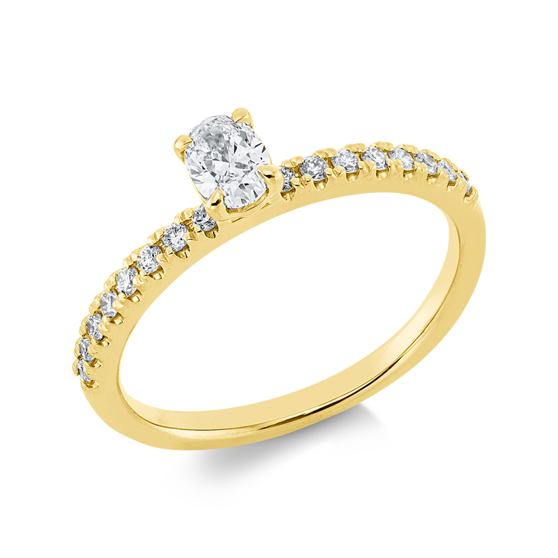 Ring 18 kt GG, 1 Oval 0,25 ct, TW-si, 16 Brill. 0,20 ct, TW-si