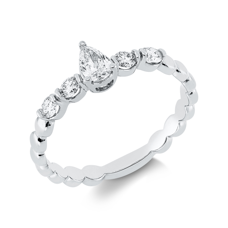 Ring 18 kt WG, 4 Brill. 0,23 ct, TW-si, 1 Tropfen 0,20 ct, TW-si