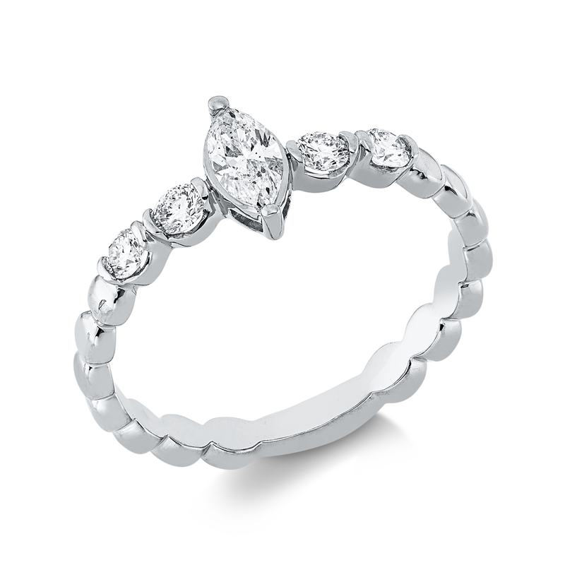 Ring 18 kt WG, 4 Brill. 0,21 ct, TW-si, 1 Nav. 0,23 ct, TW-si