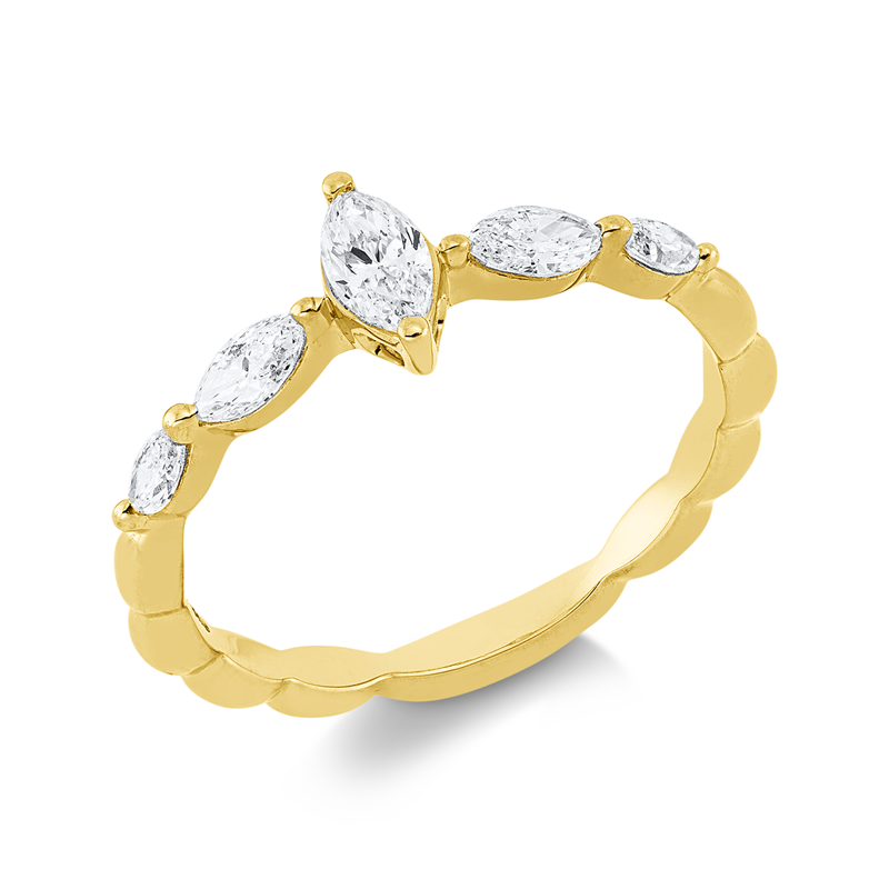 Ring 18 kt GG, 1 Nav. 0,21 ct, TW-si, 4 Nav. 0,31 ct, TW-si