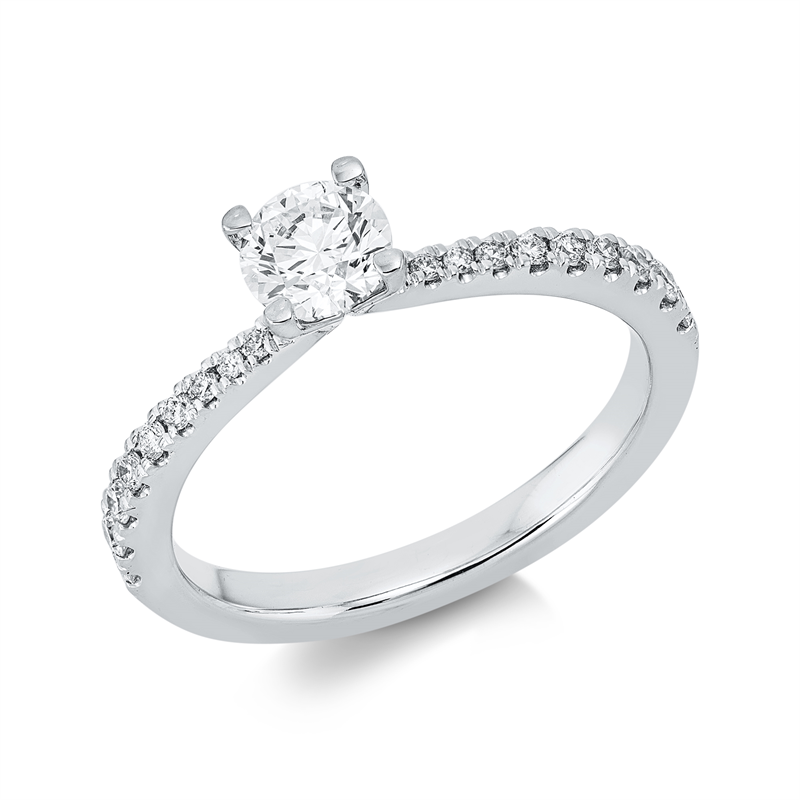 Ring 18 kt WG, GIA6511857459, 1 Brill. 0,50 ct, TW-si, 20 Brill. 0,21 ct, TW-si
