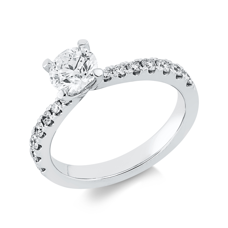 Ring 18 kt WG, GIA1523922779, 1 Brill. 0,70 ct, TW-si, 14 Brill. 0,34 ct, TW-si