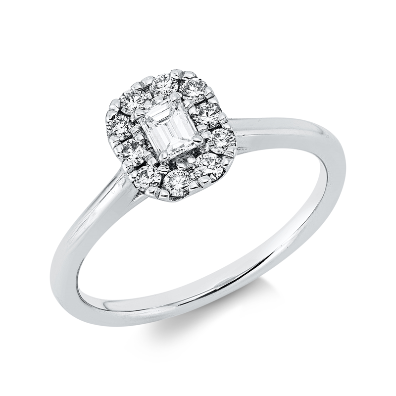 Ring 18 kt WG, 1 Sm.schliff 0,17 ct, TW-si, 10 Brill. 0,23 ct, TW-si