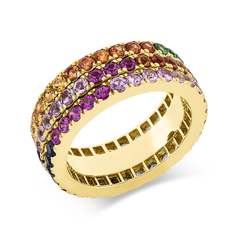 Ring 18 kt GG, 13 Brill. 0,51 ct, TW-vsi/si, 80 Saphire 4,00 ct multicolor