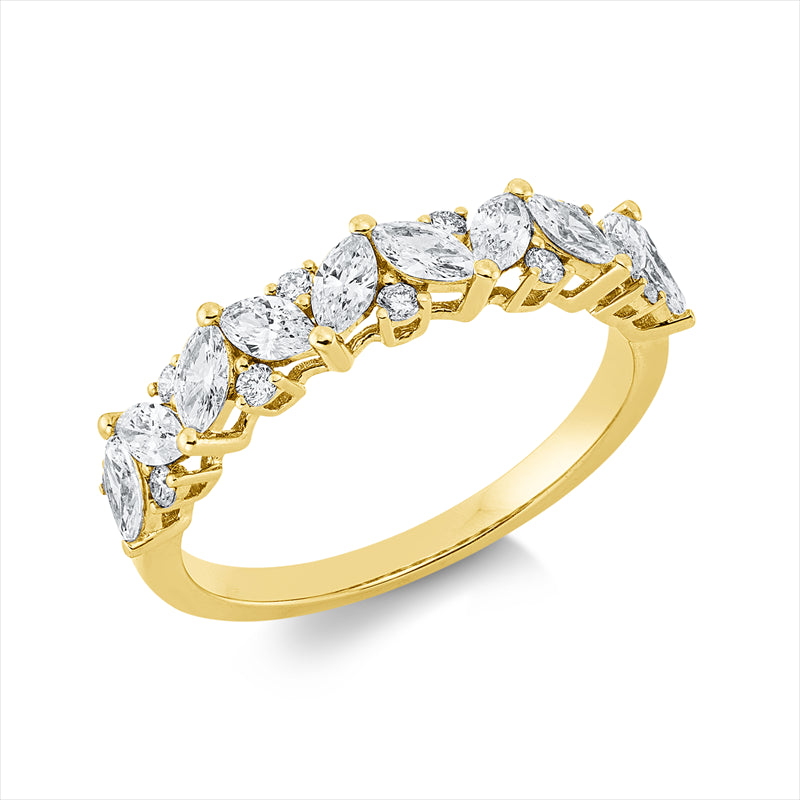 Ring 18 kt GG, 10 Nav. 0,70 ct, TW-si, 11 Brill. 0,14 ct, TW-si