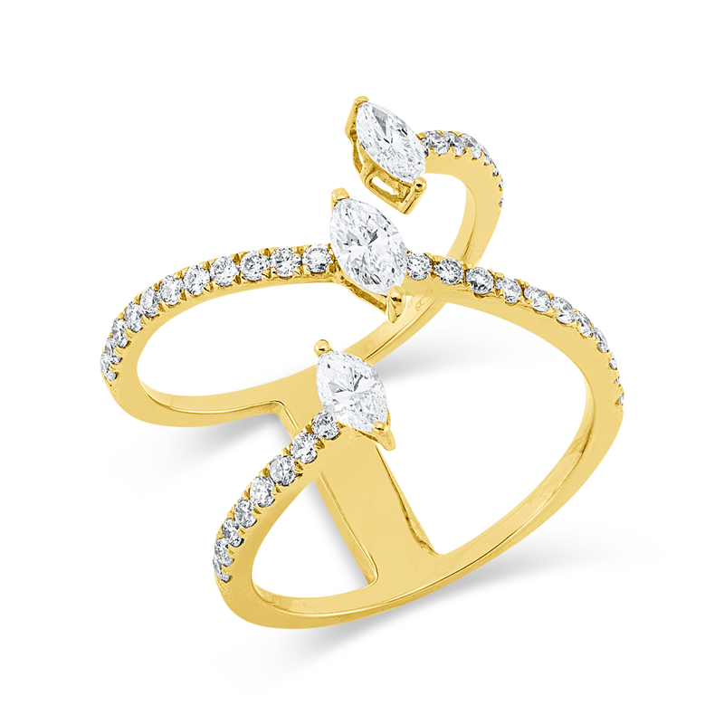 Ring 18 kt GG, 3 Nav. 0,48 ct, TW-vsi, 38 Brill. 0,43 ct, TW-si