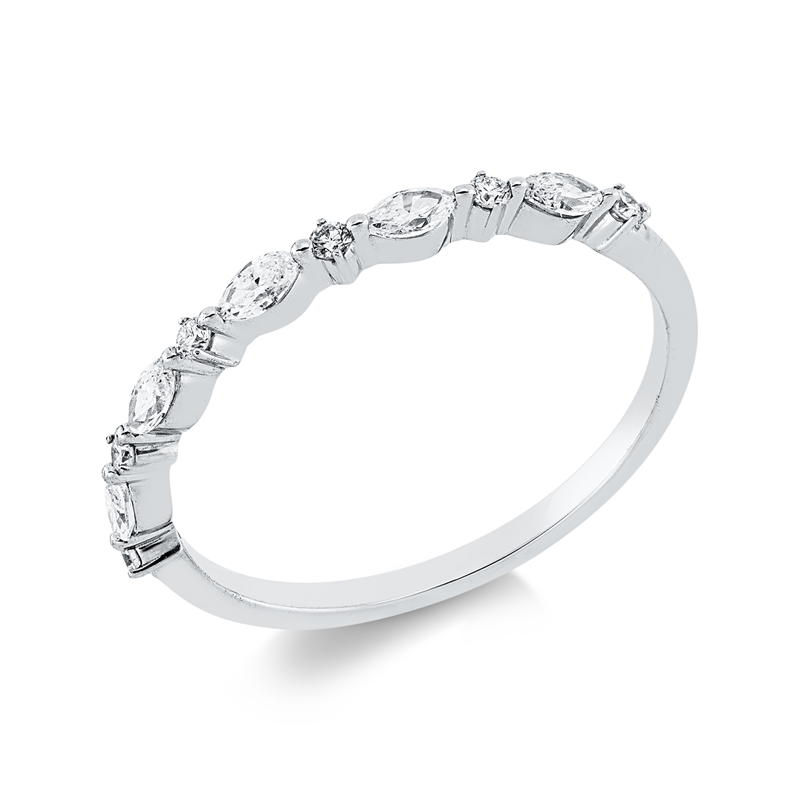 Ring 18 kt WG, 5 Nav. 0,20 ct, TW-si, 6 Brill. 0,07 ct, W-si