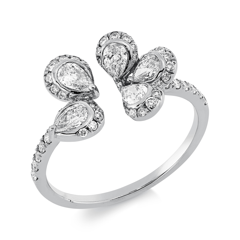 Ring 18 kt WG, 16 Brill. 0,14 ct, TW-si, 5 Tropfen 0,45 ct, TW-vsi, 33 Brill. 0,14 ct, TW-si