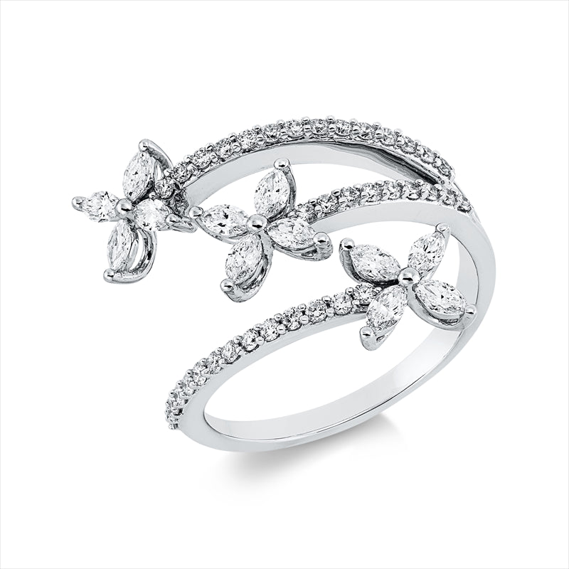 Ring 18 kt WG, 12 Nav. 0,44 ct, TW-vsi, 37 Brill. 0,28 ct, TW-si