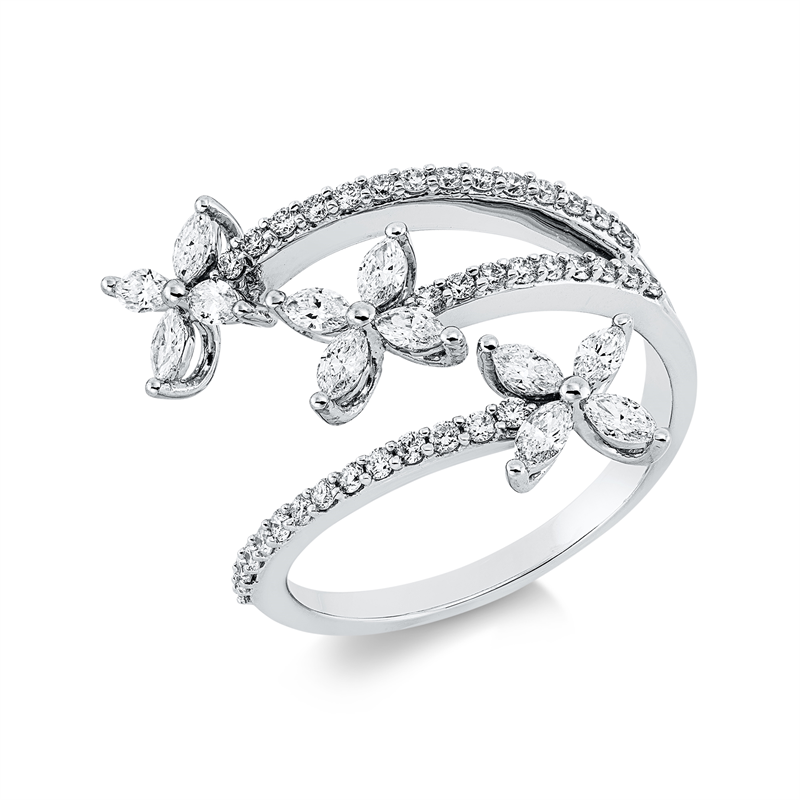 Ring 18 kt WG, 12 Nav. 0,44 ct, TW-vsi, 37 Brill. 0,28 ct, TW-si