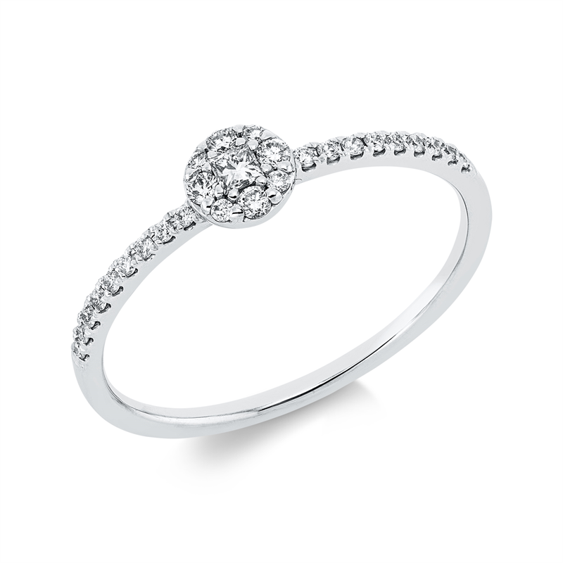 Ring 18 kt WG, 22 Brill. 0,08 ct, TW-pi, 1 Princ. 0,04 ct, TW-si, 4 Brill. 0,04 ct, TW-pi