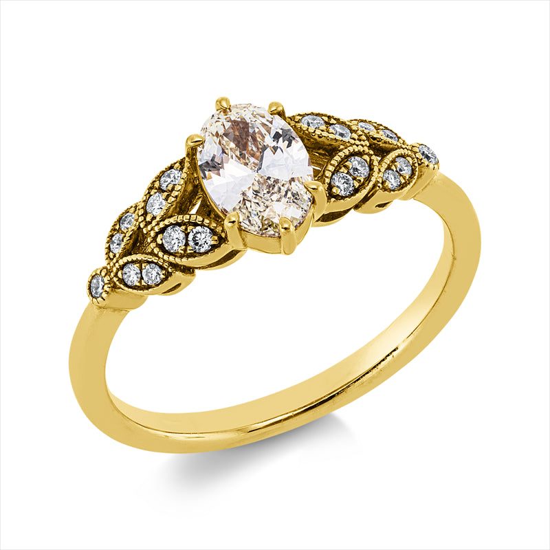 Ring 18 kt GG, 1 Oval 0,56 ct, TW-pi, 18 Brill. 0,10 ct, TW-pi