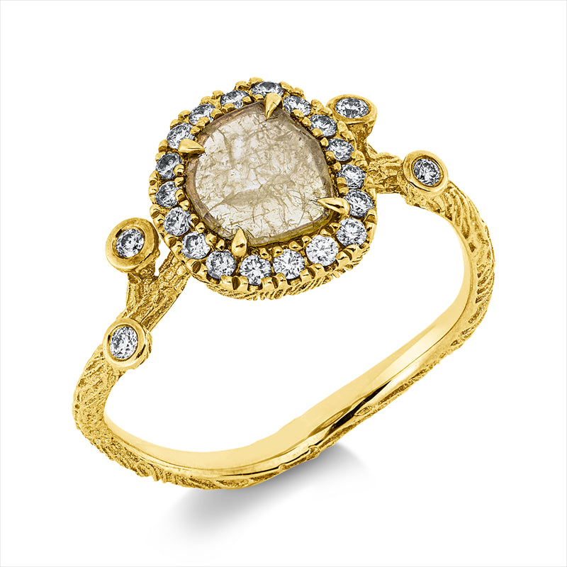Ring 18 kt GG, 22 Brill. 0,20 ct, I-vsi/si, 1 Dia.Split 0,31 ct, gelb