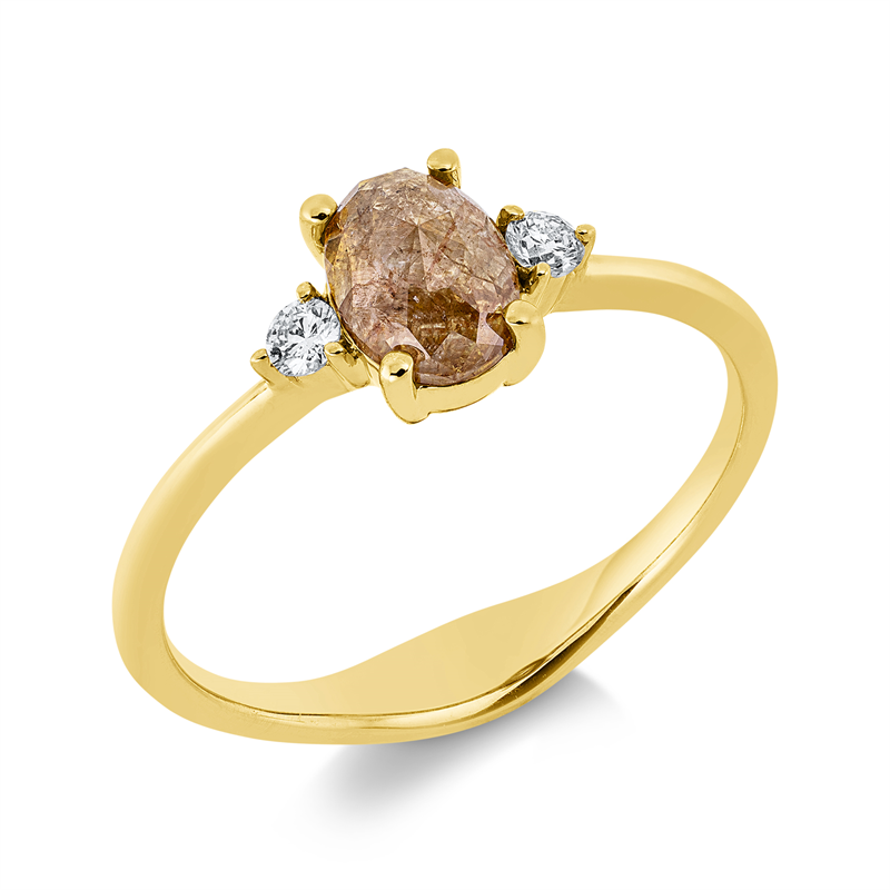 Ring 18 kt GG, 2 Brill. 0,07 ct, I-si, 1 Dia.Split 0,95 ct, braun