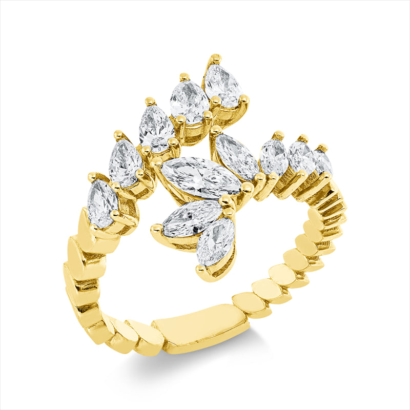 Ring 18 kt GG, 6 Nav. 0,58 ct, F-si, 1 Nav. 0,20 ct, F-si, 5 Tropfen 0,51 ct, F-si