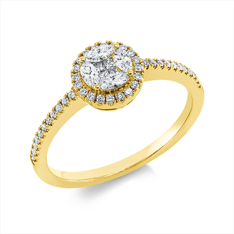 Ring 18 kt GG, 4 Princ. 0,05 ct, F-si, 4 Nav. 0,16 ct, F-si, 40 Brill. 0,13 ct, F-si