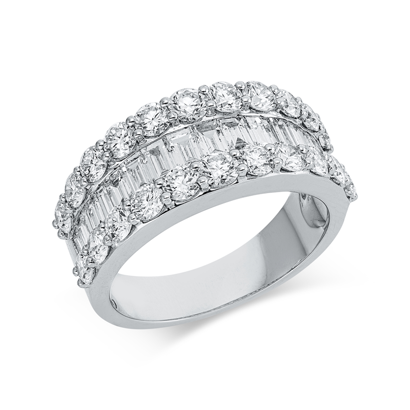 Ring 18 kt WG, 19 Bag. 0,95 ct, TW-si, 22 Brill. 1,69 ct, TW-si